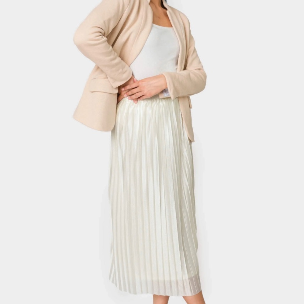 Gibson Look Cream Ivory Silk Pleated Midi Skirt